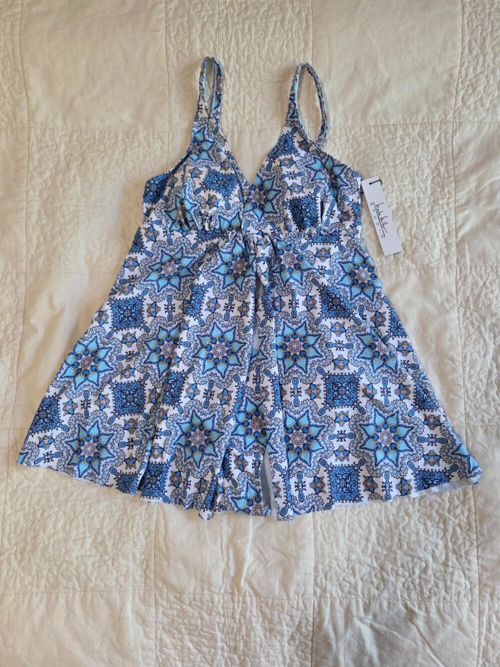 Nicole Miller Flyaway Swim Dress, Royal Boho Print, Small